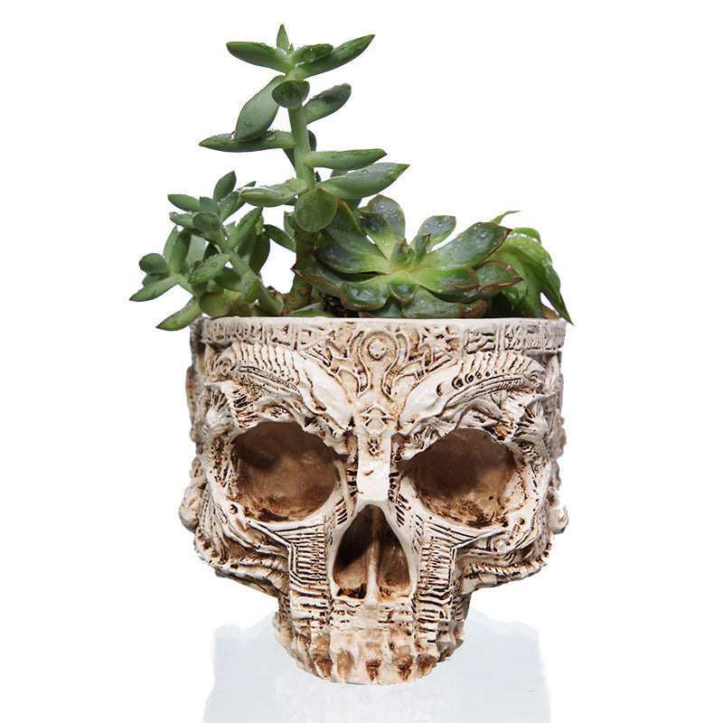 New Resin Plant Grass Skull Flowerpot Creative Indoor Skull Shape Potted Skeleton Craft Ornaments - Korvel