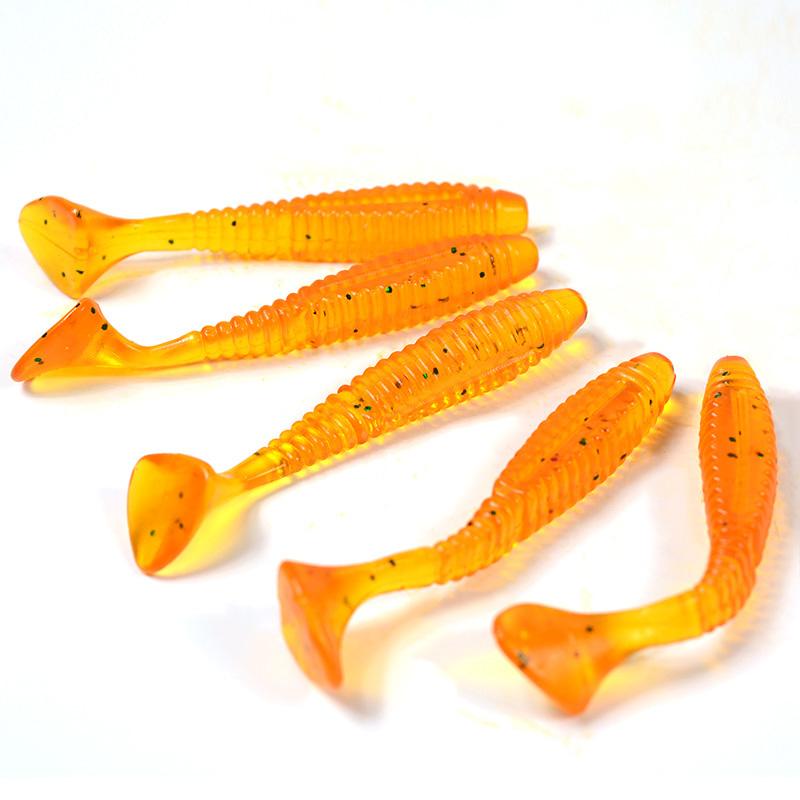 5Pcs/Bag 8cm 5.7g Silicone T Tail Brown Grub Worm Fishing Lure - Korvel