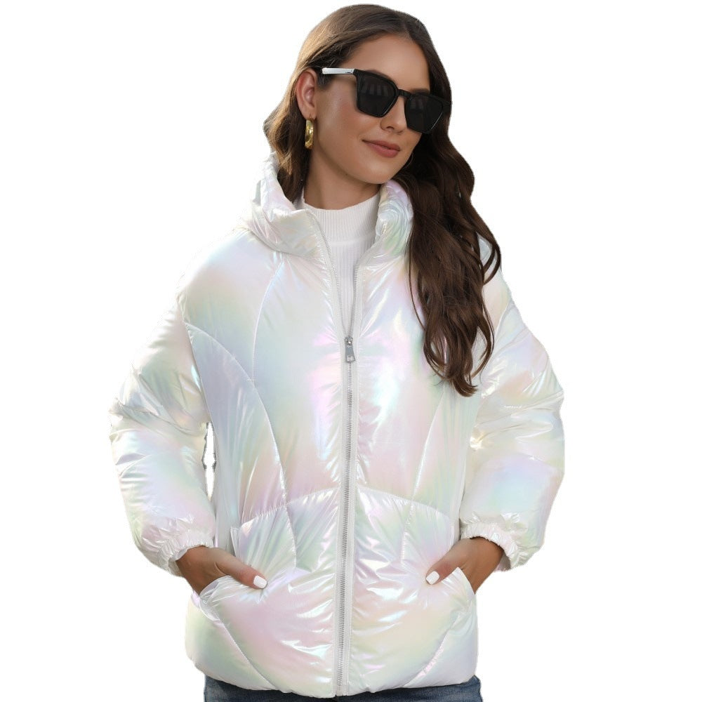 Shiny Surface Cotton Hooded Puffer Jacket