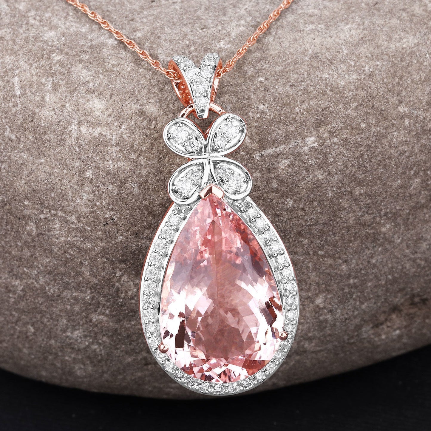 Colgante de Morganita y Diamante Blanco de 8.14 Quilates en Oro Rosa de 14K