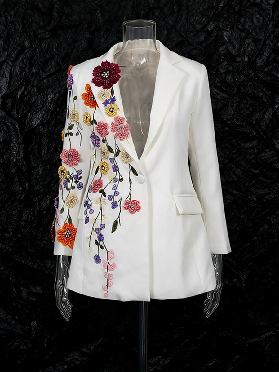 Blazers brodés floraux élégants en trois dimensions