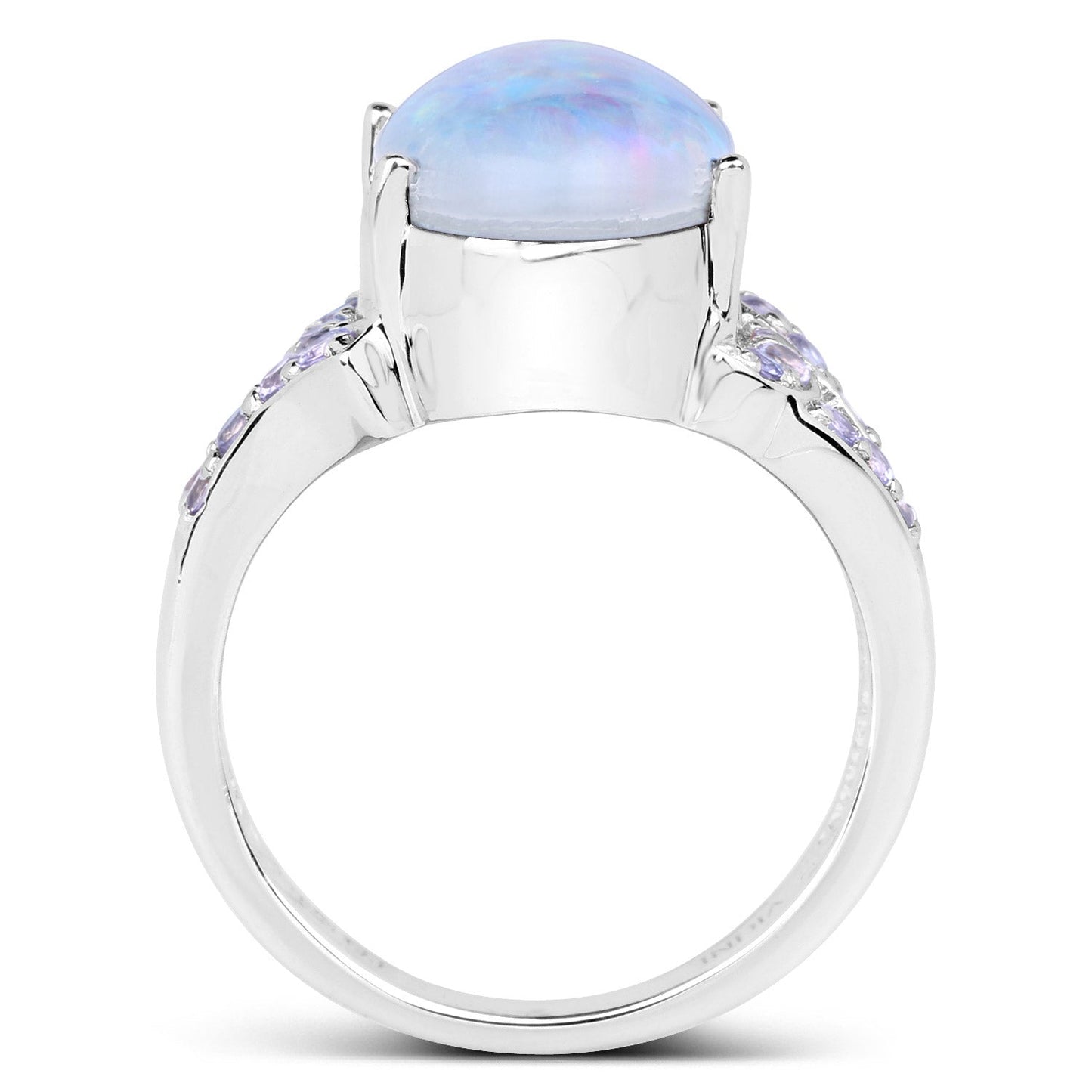 4.12 Carat Genuine Triplet Opal and Tanzanite Sterling Silver Ring