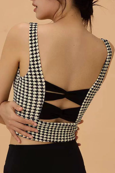 Sostén Activo Houndstooth con Espalda Cruzada