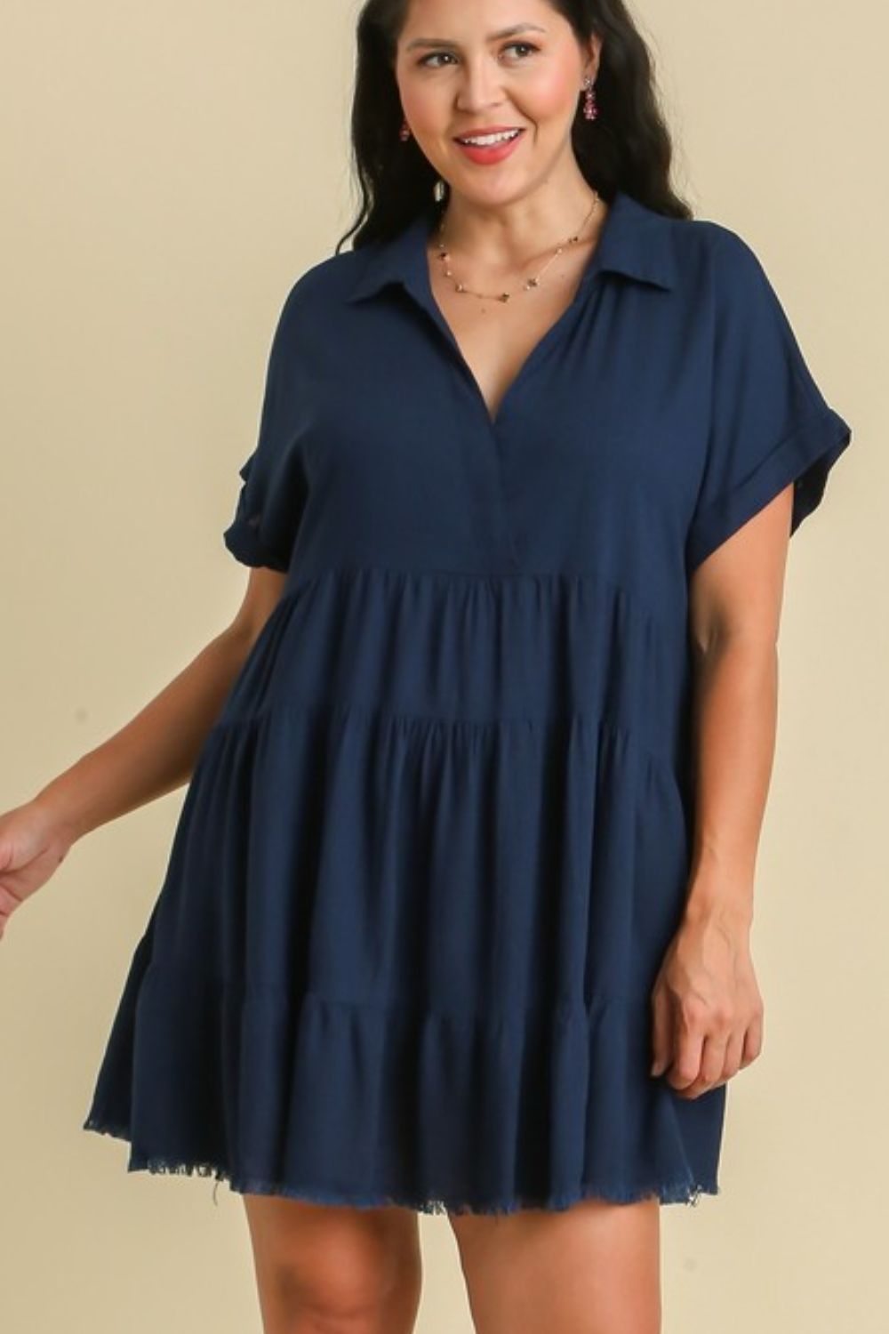 Vestido Casual de Talla Grande en Azul Marino Oscuro para Mujeres