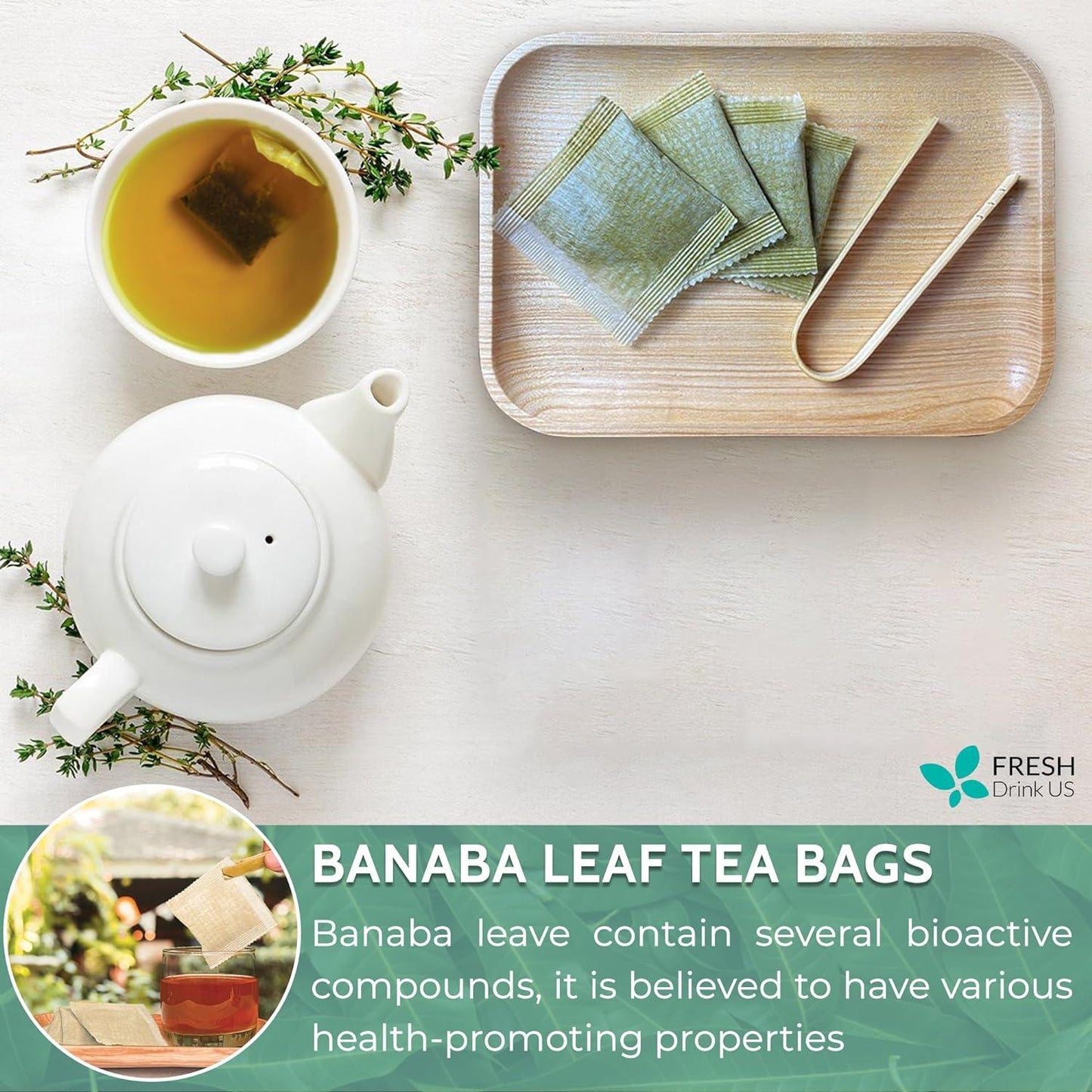 Hojas de banaba secas naturales, bolsitas de té, en polvo, hojas de banaba enteras, hojas de banaba secas 100 % puras, té de hojas de banaba, sin aditivos, sin cafeína, vegano 