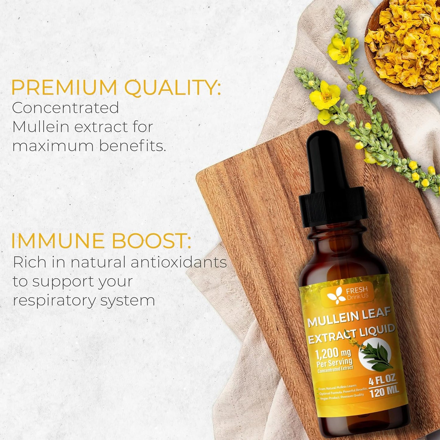 Mullein Drops for Lungs Cleanse Support, Mullein Extract Liquid – 100% from Natural Mullein Leaves, Non-GMO, Gluten-Free - Korvel