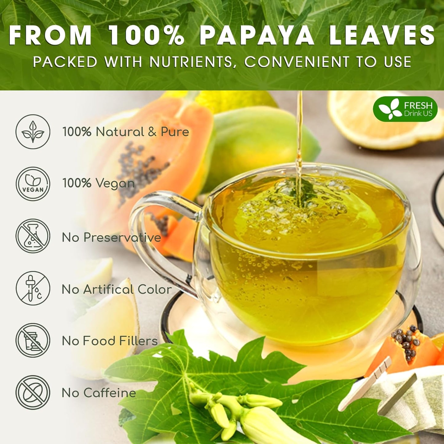 Premium Papaya Leaf Tea Bags - Natural, Vegan, Caffeine-Free