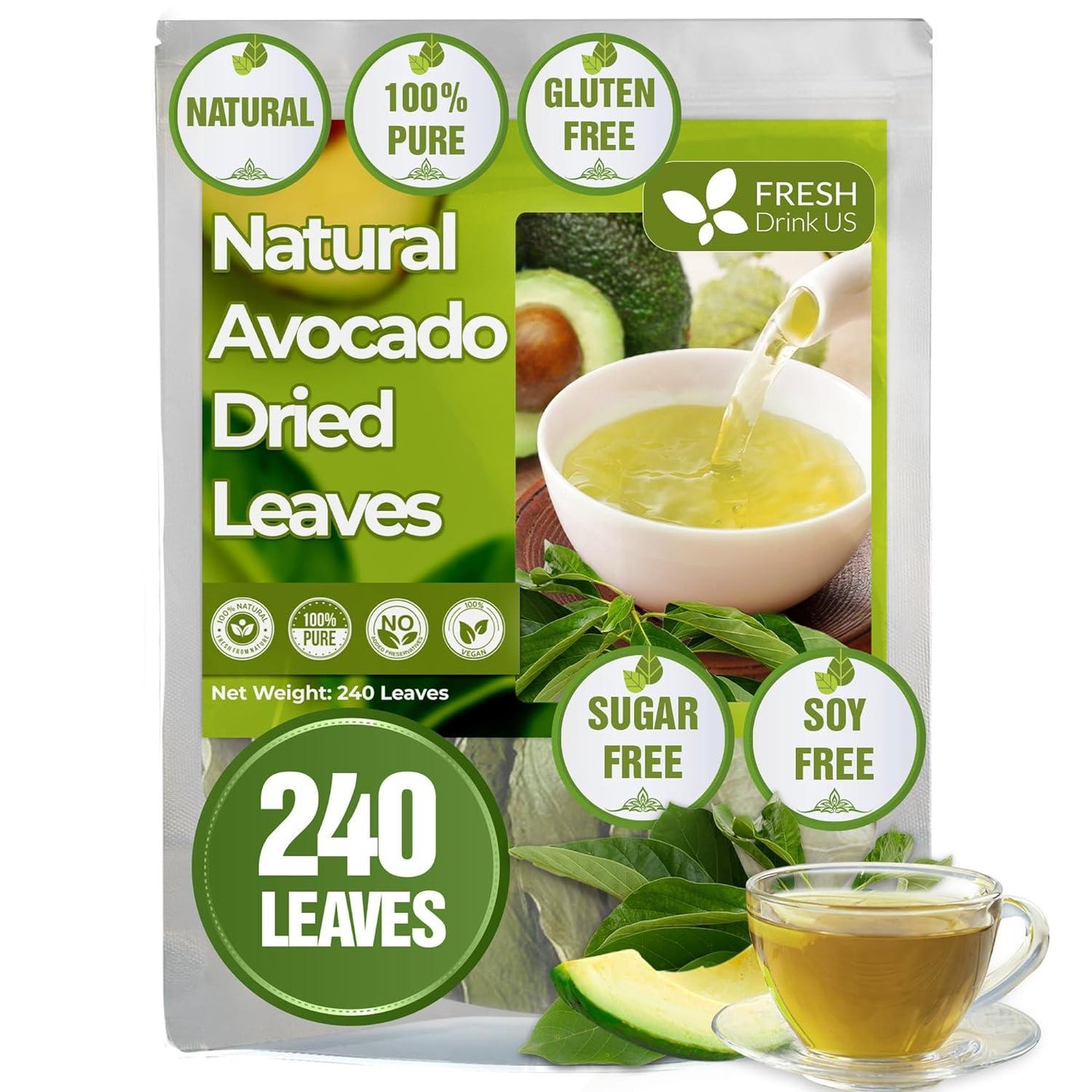 Natural Avocado Whole Leaves Dried, Tea Bags, 100% Pure from Avocado Leaves, Avocado Leaf Tea, Hojas de Aguacate Seca, No Additives, No Caffeine, Vegan - Korvel