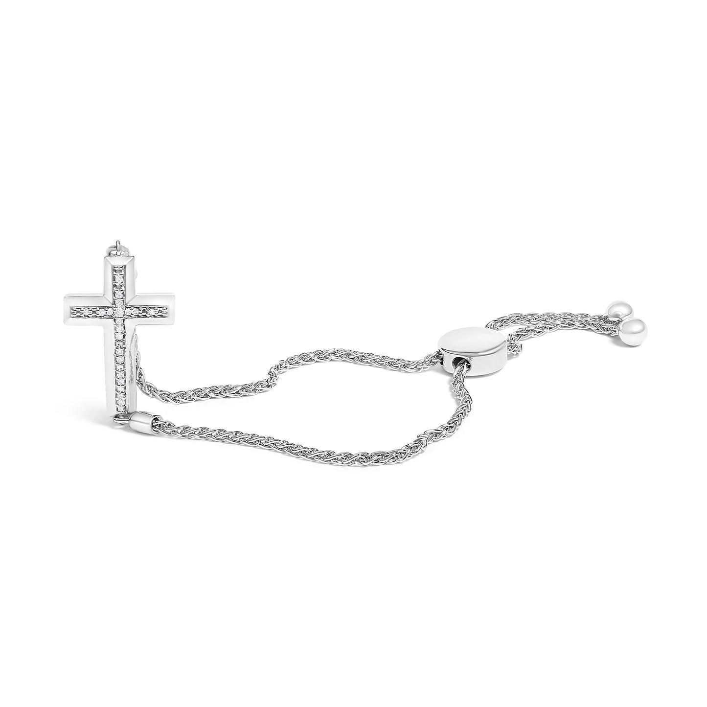 Pulsera Bolo de Cruz con Acento de Diamante en Plata Esterlina .925 - 7"