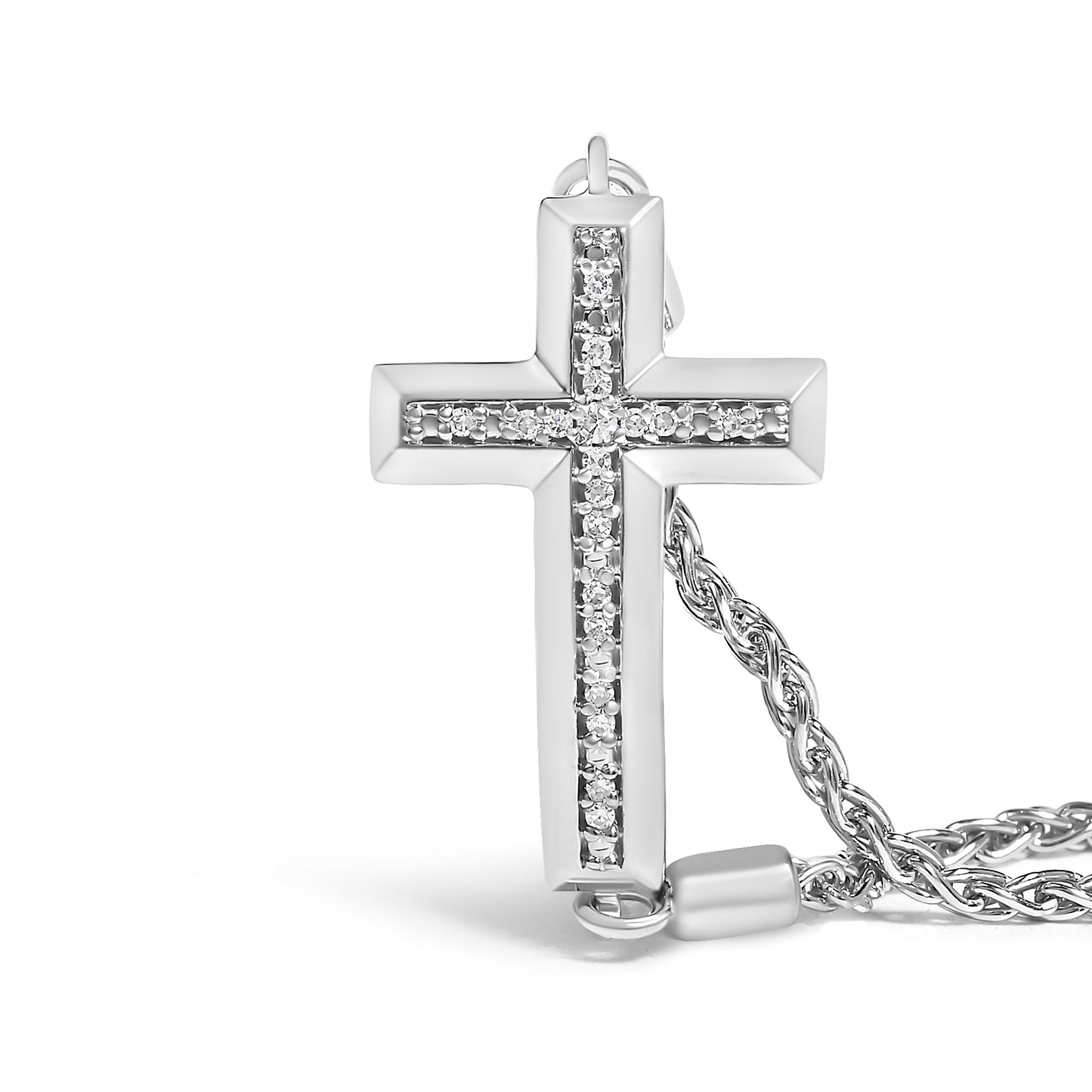Pulsera Bolo de Cruz con Acento de Diamante en Plata Esterlina .925 - 7"