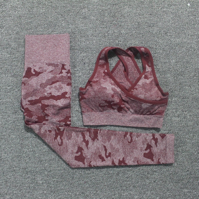 Ensemble de yoga camouflage pour femmes 2PCS - Vêtements de sport premium
