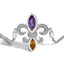 Bracelet Bolo Ajustable en Argent Sterling .925 avec Fleur De Lis et Améthyste et Citrine