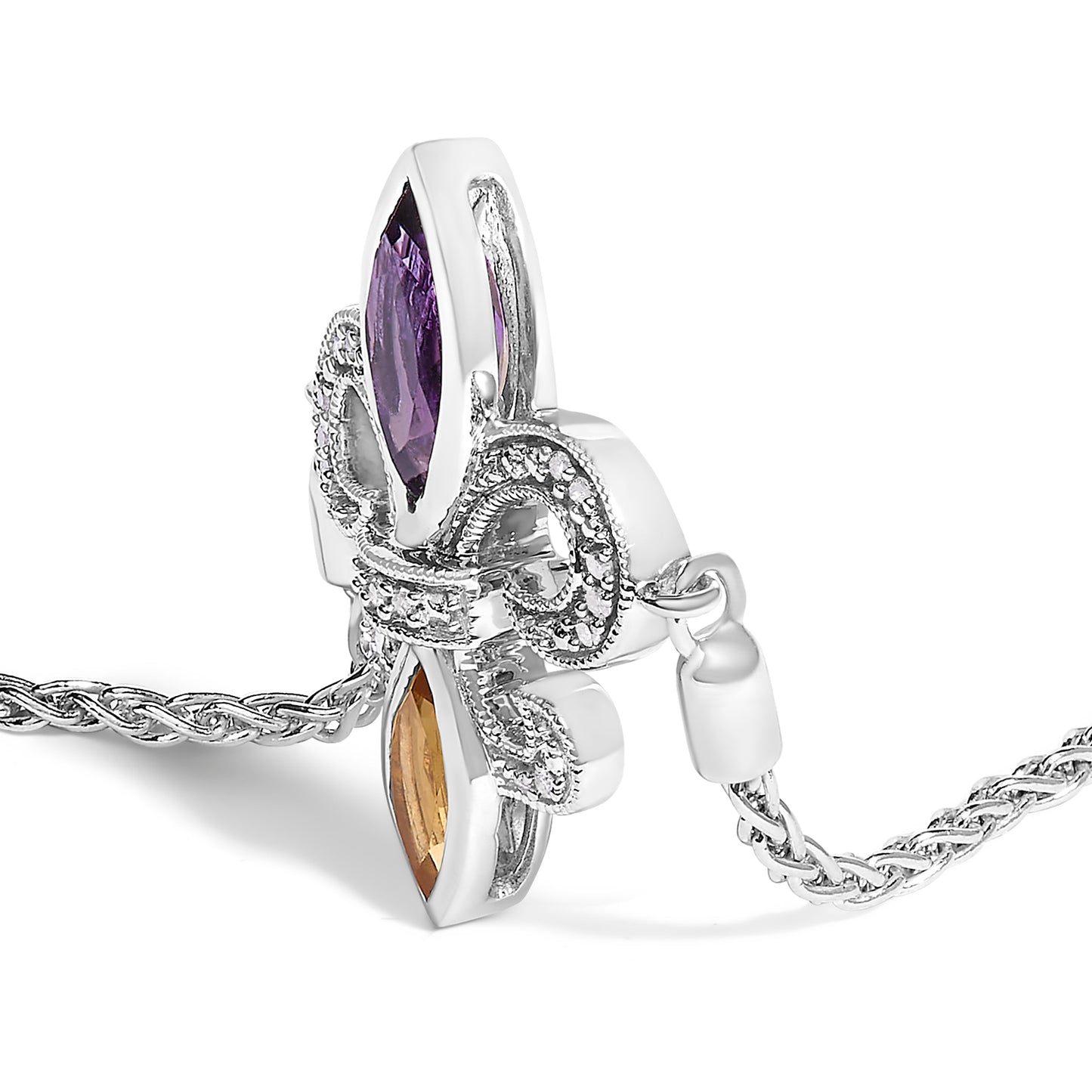 Bracelet Bolo Ajustable en Argent Sterling .925 avec Fleur De Lis et Améthyste et Citrine
