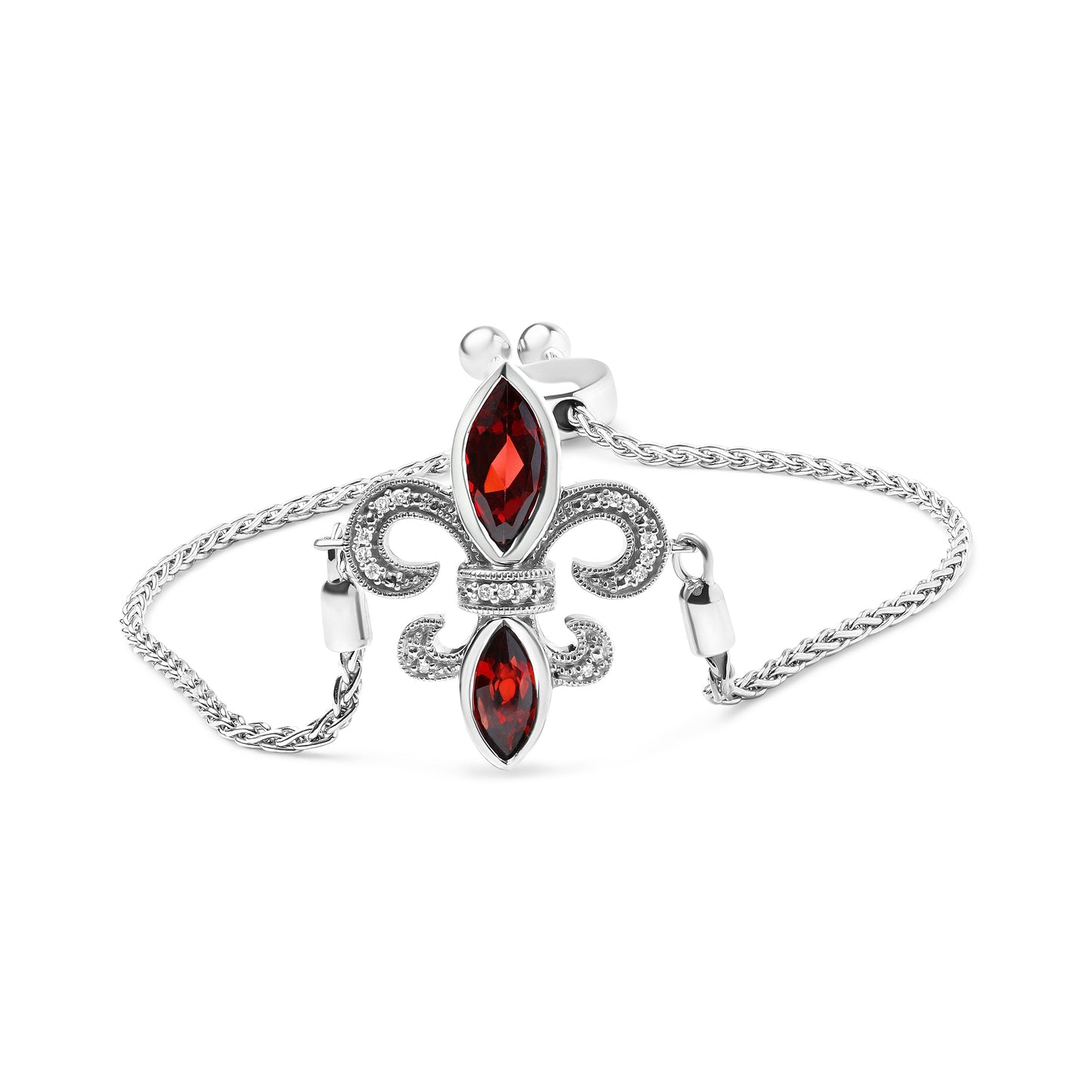 Bracelet Bolo Ajustable en Argent Sterling .925 avec Grenat et Diamant