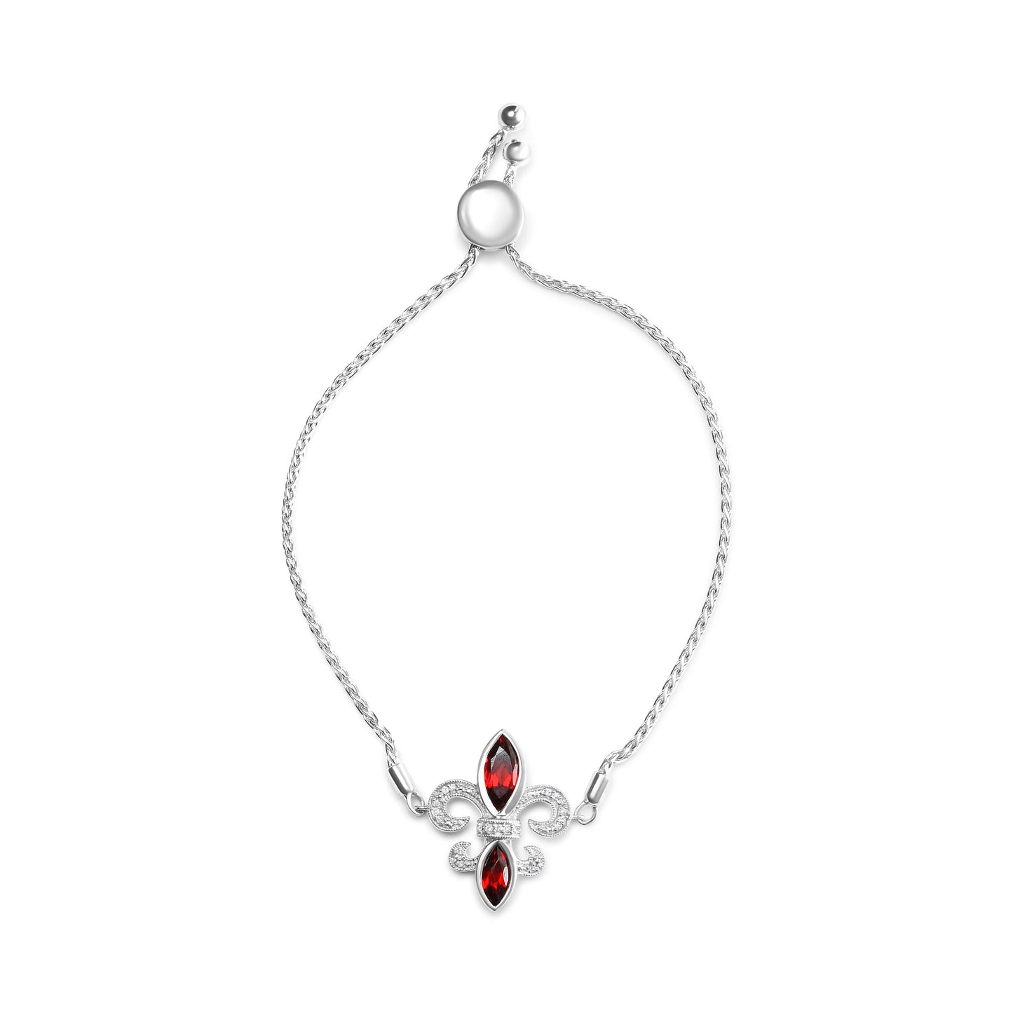 Bracelet Bolo Ajustable en Argent Sterling .925 avec Grenat et Diamant