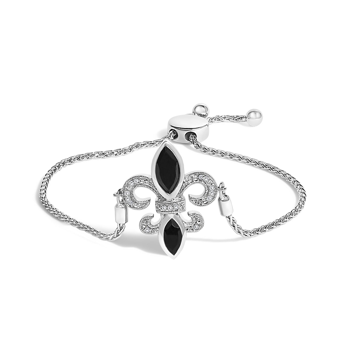 Pulsera Bolo de Onice Negro y Acento de Diamante en Plata Esterlina .925