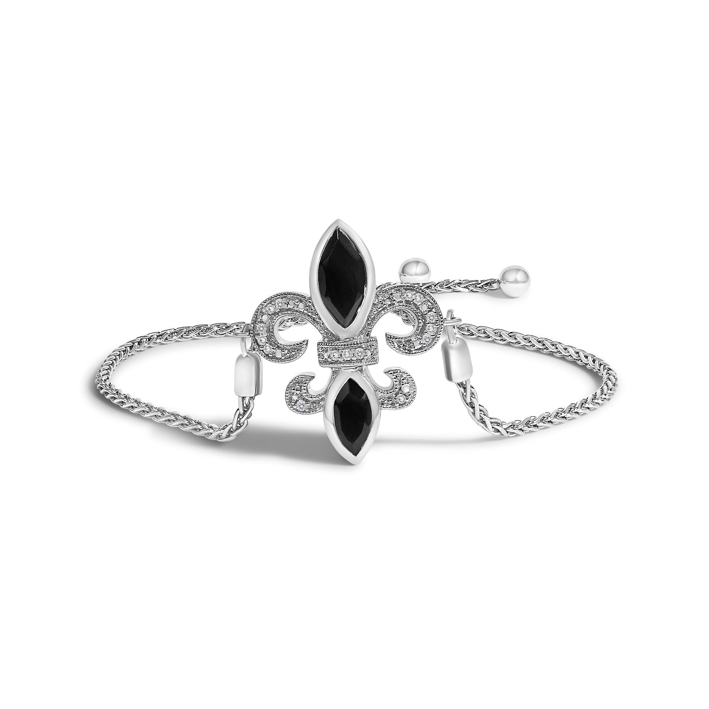 Pulsera Bolo de Onice Negro y Acento de Diamante en Plata Esterlina .925