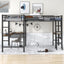 Twin Size Metal Loft Bed with Two Built-in Desks Black - Korvel