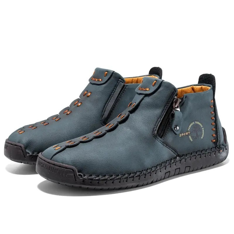 Bottes en coton rembourrées et doublées en polaire pour hommes avec fermeture éclair