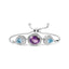 .925 Sterling Silver Amethyst & Blue Topaz Lariat Bolo Bracelet