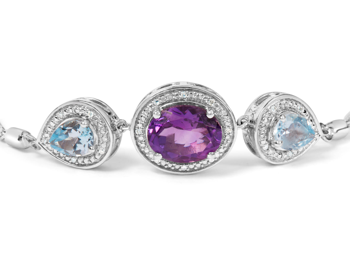 .925 Sterling Silver Amethyst & Blue Topaz Lariat Bolo Bracelet