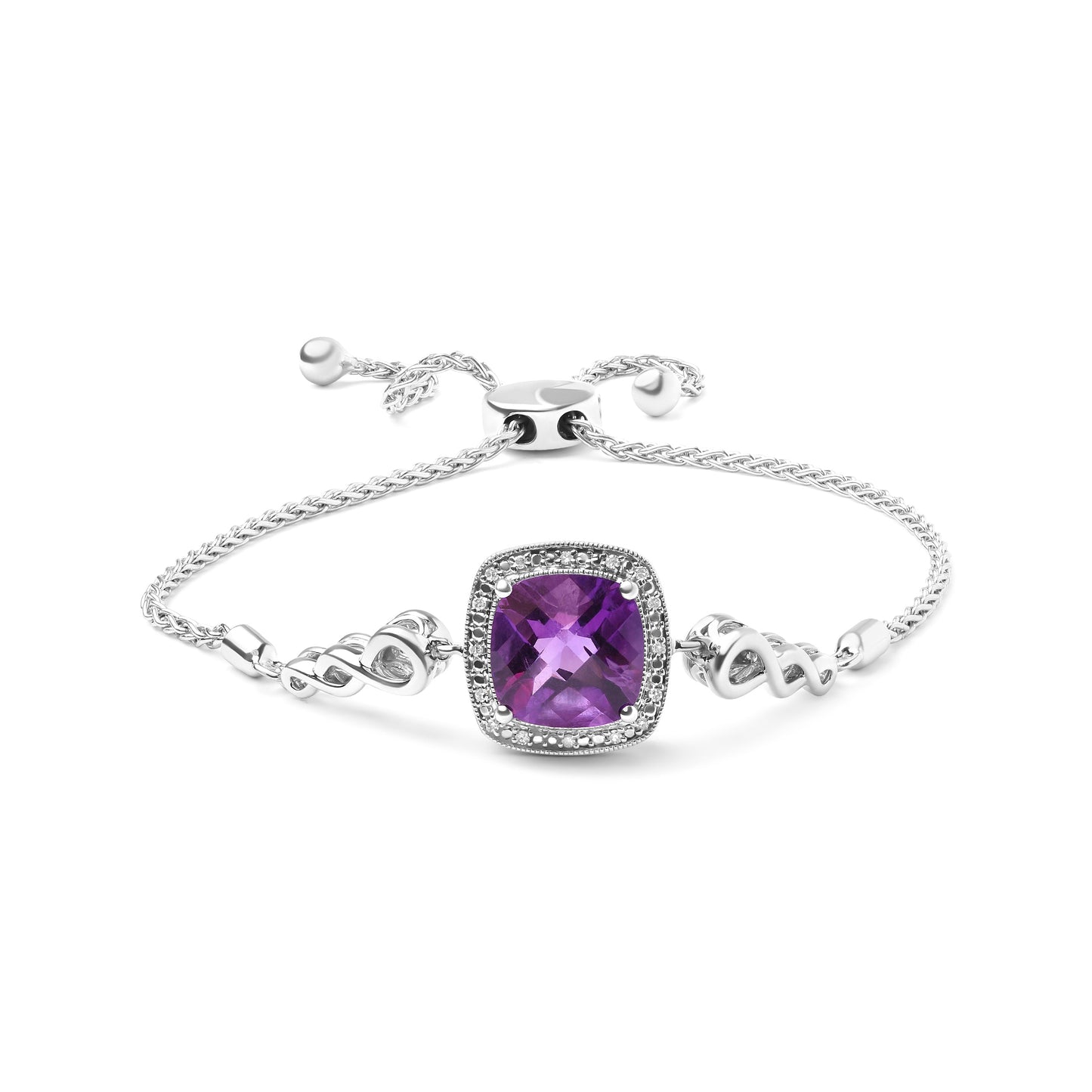 .925 Sterling Silver Amethyst & Diamond Accent Lariat Bracelet