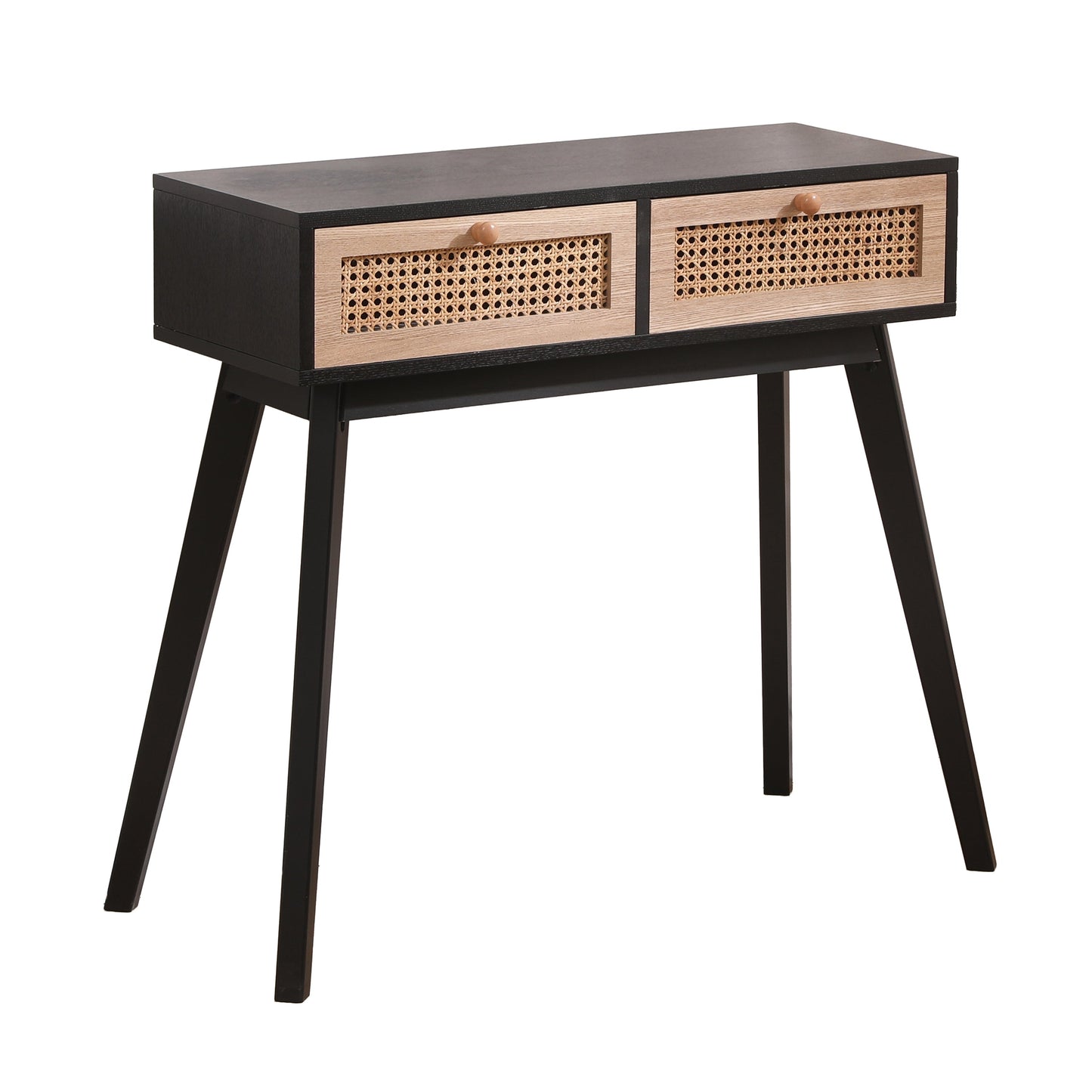 Side table with two real rattan drawers, solid wood table legs,can be used in the dining room, living room,bedroom - Korvel
