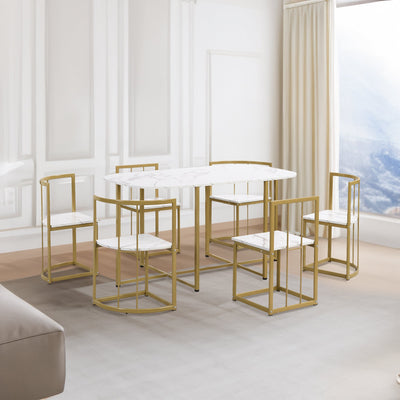TOPMAX Modern 7-Piece Dining Table Set with Faux Marble