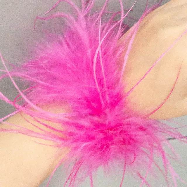 Real Ostrich feather cuff plumes bracelet for women white Cuffs pens Shirt with feathers girls fur cuffs ornament boa plume - Korvel