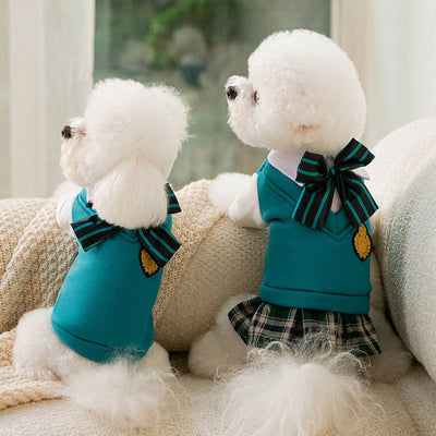 Autumn And Winter New Puppy Dog College Style Uniform Bow Tie Cat Fake Two Pieces Couple Clothes Small And Medium-Sized Dog Pet Clothes - Korvel
