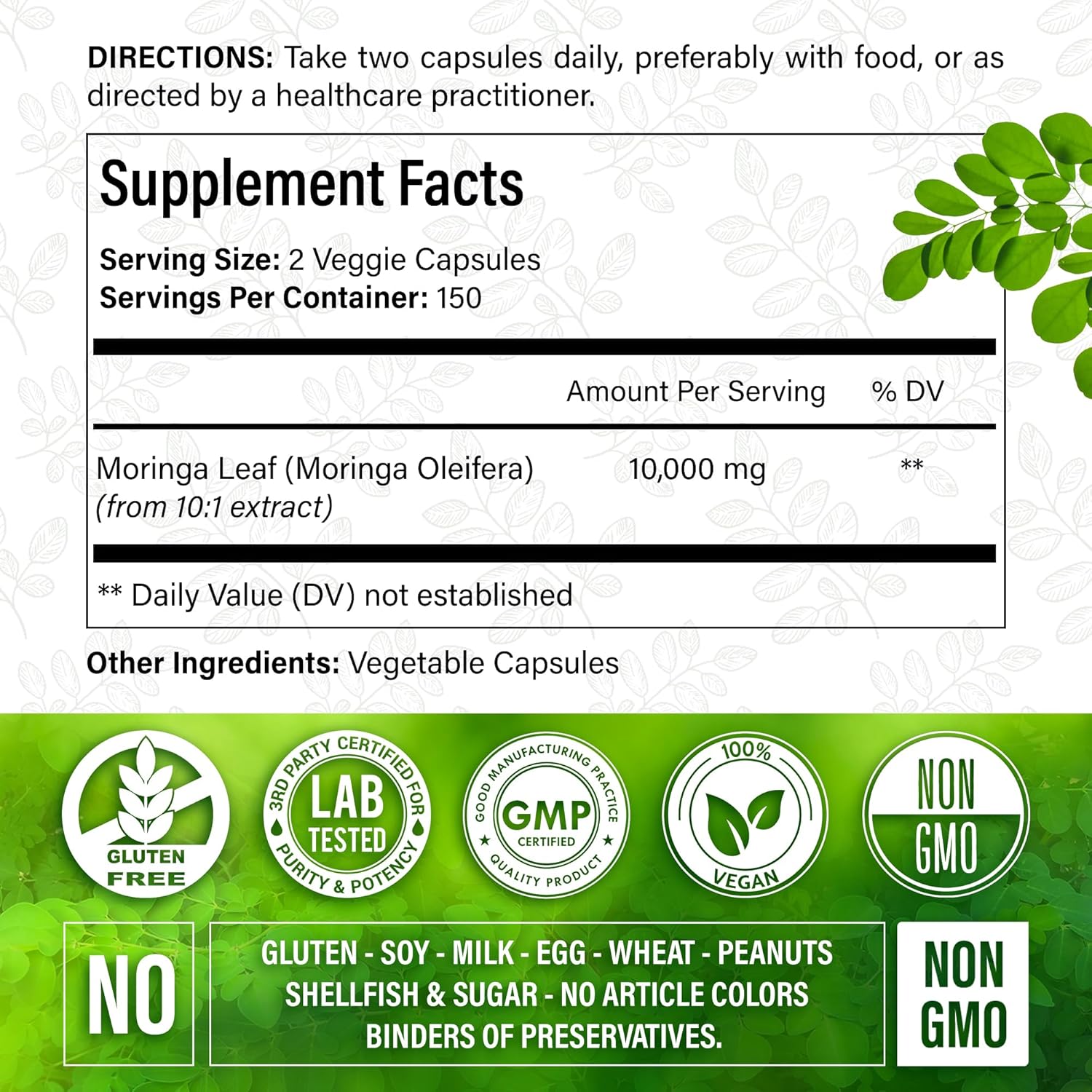 Moringa Capsules|300 Capsules|Moringa Oleifera|10,000mg - Korvel
