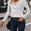 Elegant White V-neck Long-Sleeve Casual Shirt