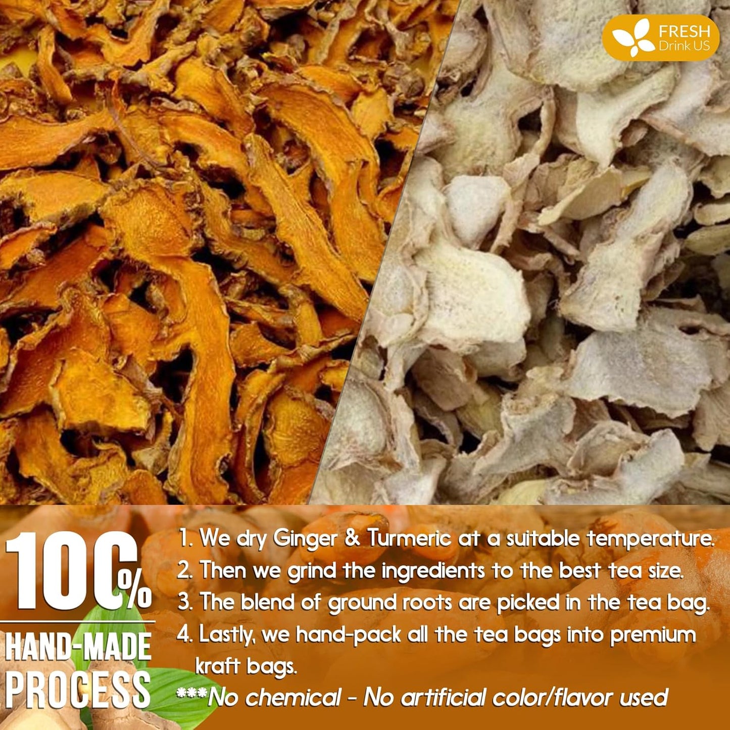 Premium Ginger Turmeric Tea Bags - Handcrafted Herbal Blend