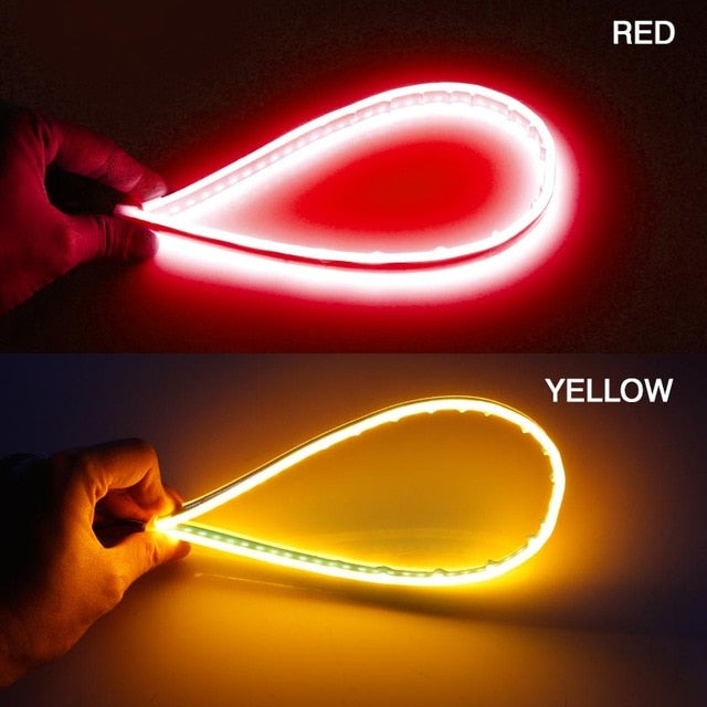 60cm New Slim Amber Sequential Flexible LED DRL For Headlight Strip Daytime Running Light With Yellow Turn Signal Lamp 12V - Korvel
