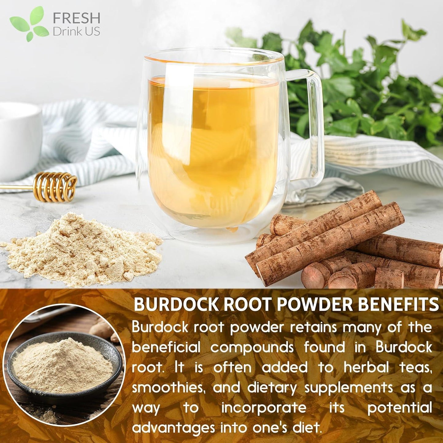 Burdock Root Powder,  Burdock Root Extract, 100% Natural & Pure from Burdock Root, Burdock Root Herbal Tea, No Additives, No Caffeine, Vegan - Korvel
