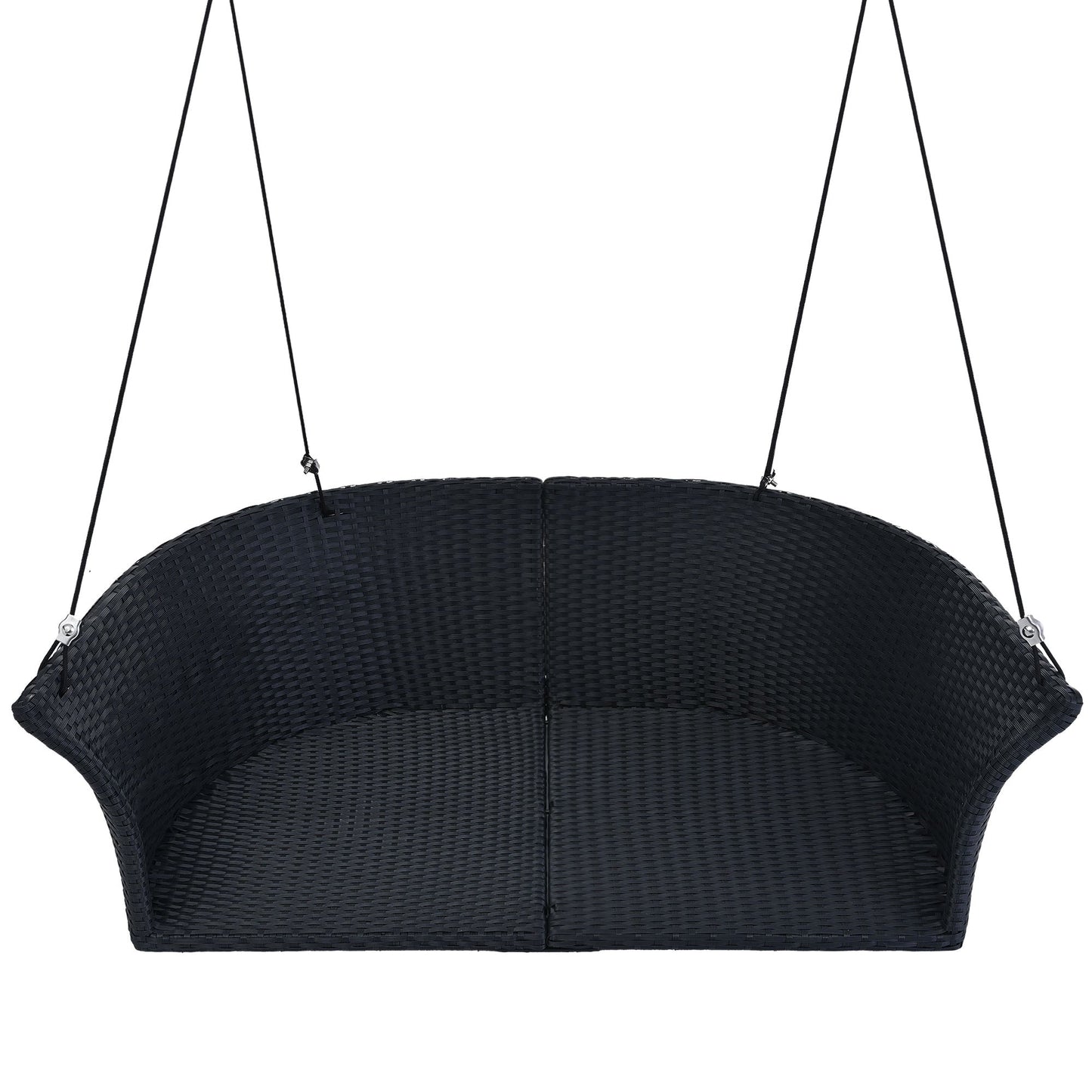 GO 51.9" 2-Person Hanging Seat, Rattan Woven Swing Chair, Porch Swing With Ropes, Black Wicker And White Cushion - Korvel