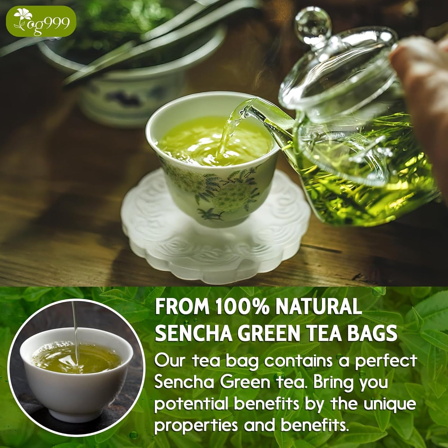 Premium Sencha Green Tea Bags - 100% Natural & Pure