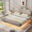 Queen Size Upholstery LED Floating Bed with PU Leather Headboard and Support Legs,Beige - Korvel