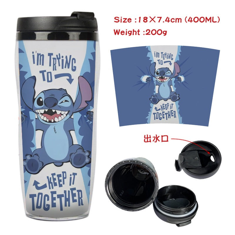 Stitch Stitch animation peripheral double-layer insulated plastic cup two-dimensional cartoon tea cup cold water kettle water cup - Korvel