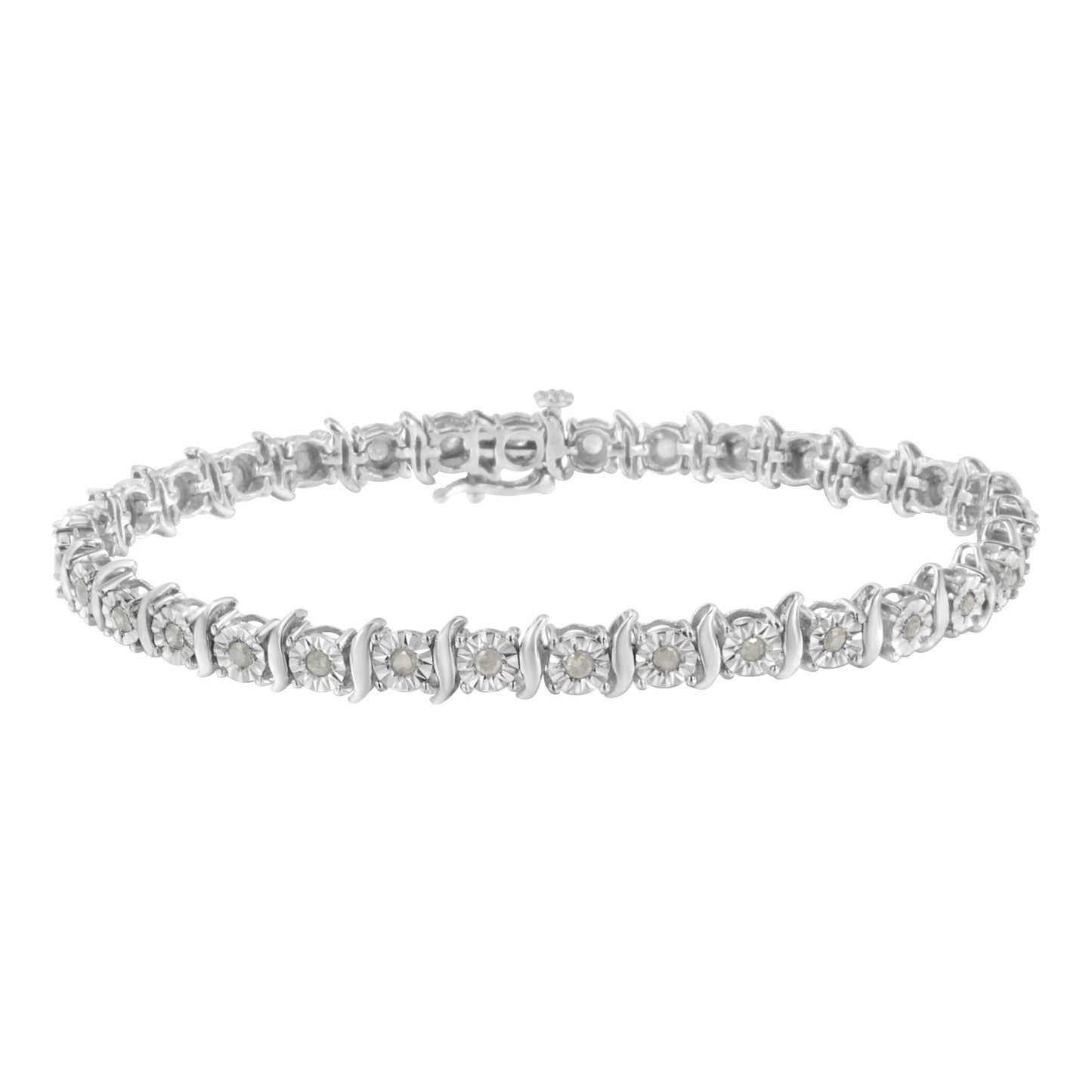 Pulsera de Tenis S-Curve de Diamantes en Oro de 10K y Plata Esterlina Bicolor