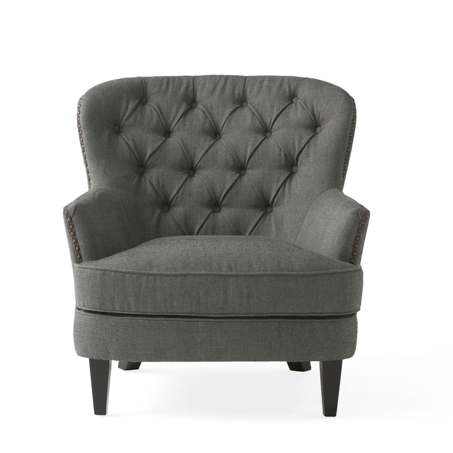 Modern grey fabric club chair and Ottoman set, stylish cushioned armchair, paired with Ottoman style - Korvel