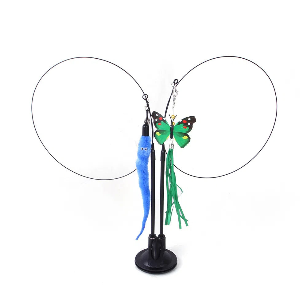 Suction cup cat toy stick that can be attached and held with steel wire multi head interchangeable cat toy and pet supplies - Korvel