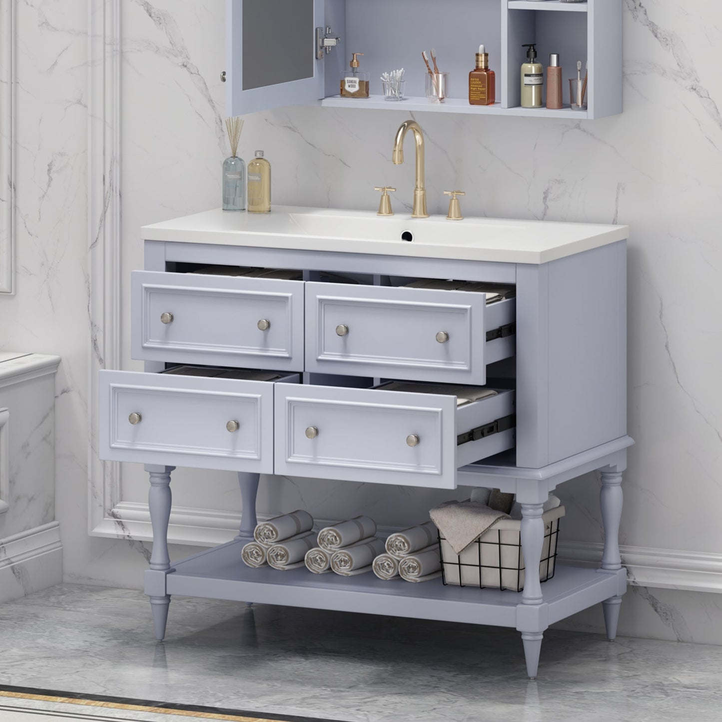 36" Blue Bathroom Vanity Cabinet with Sink Combo