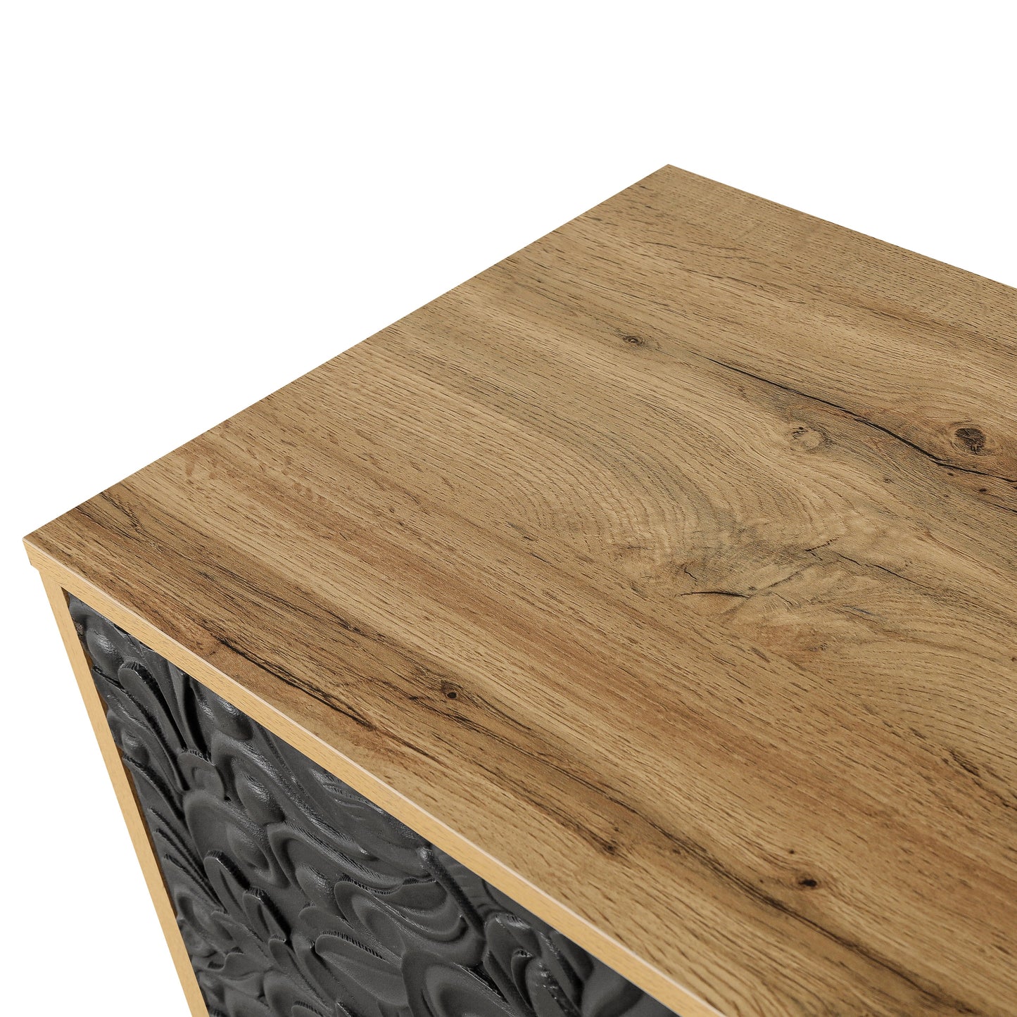 Black Carved Symmetrical Design Door And Wood Coloured Frame For TV Stand Table,Living Room ,Entryway - Korvel
