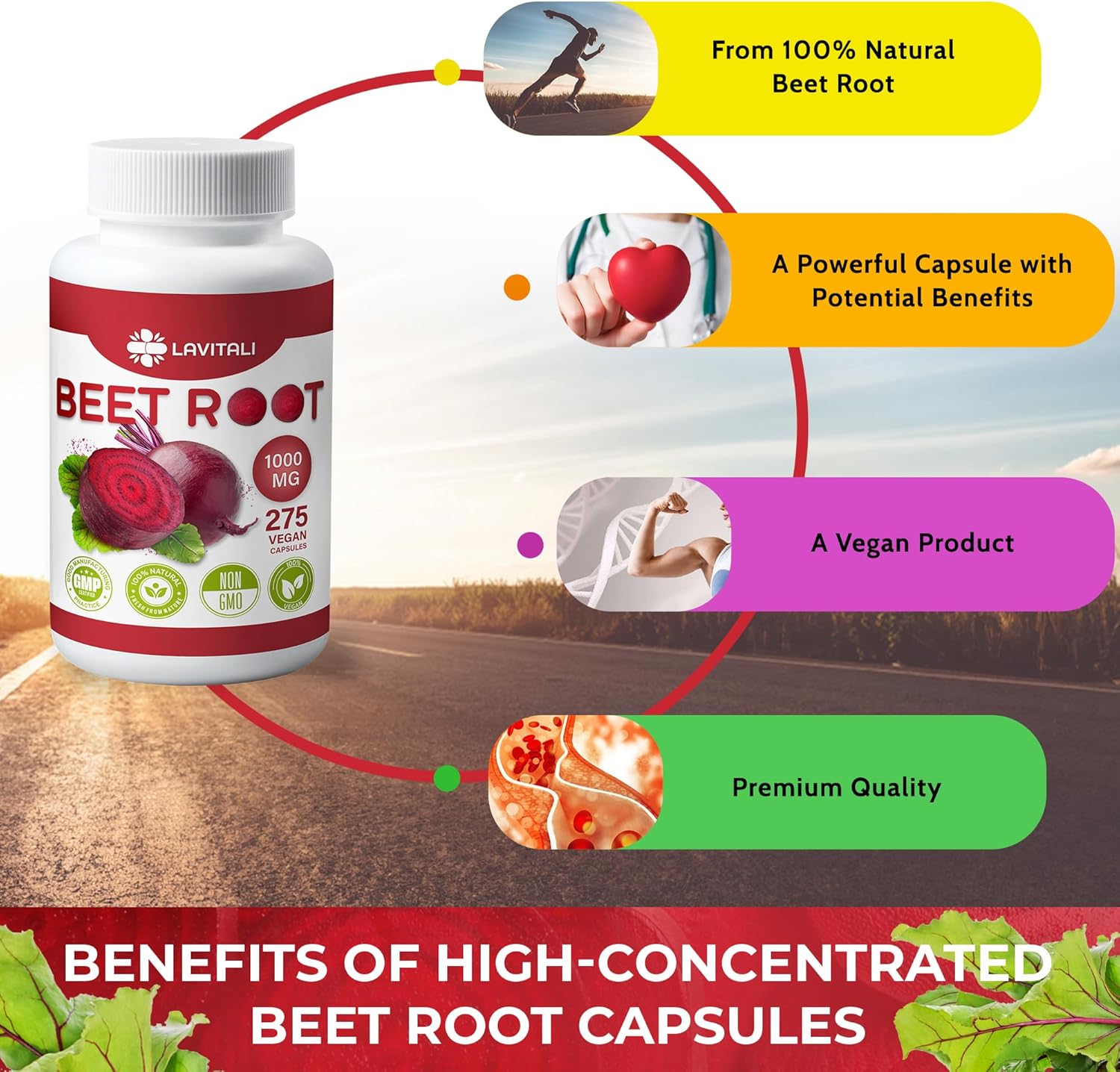 Beet Root Extract Capsules No Gluten, No Sugar, Vegan Capsules, High Concentrated Herbal Beet Root Extract. - Korvel