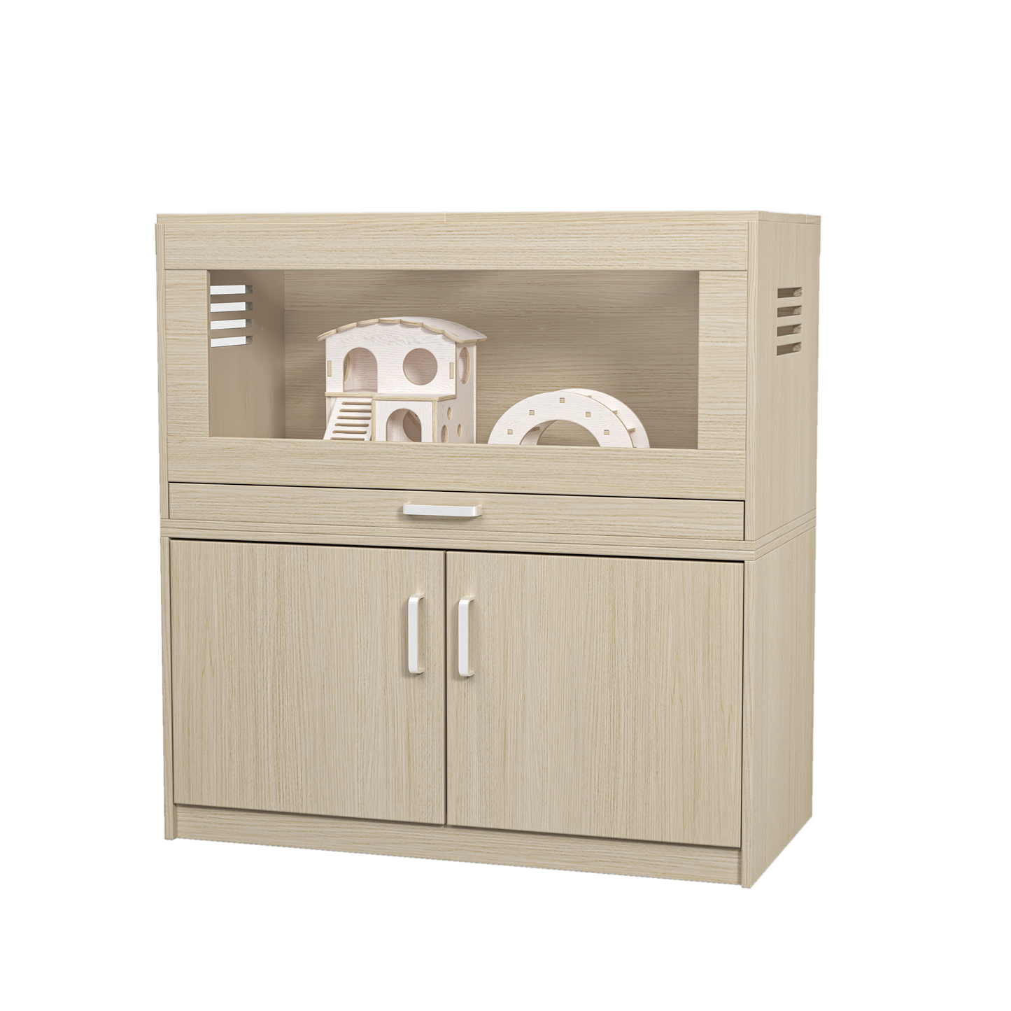 Squirrel cage acrylic panel with independent storage cabinet and wooden guinea pig room with bridge (L 31.50 x W 15.75 x H32.28) - Korvel