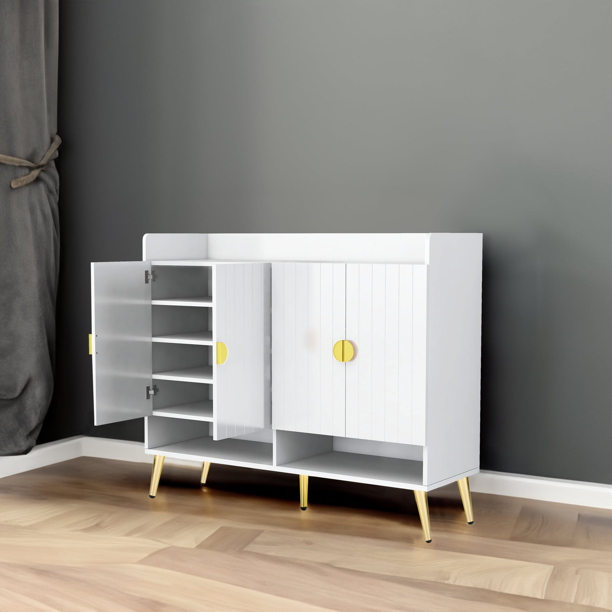 U-Can shoe cabinet with door, 11 layers with adjustable shelves, modern wooden shoe cabinet (PVC surface) - Korvel