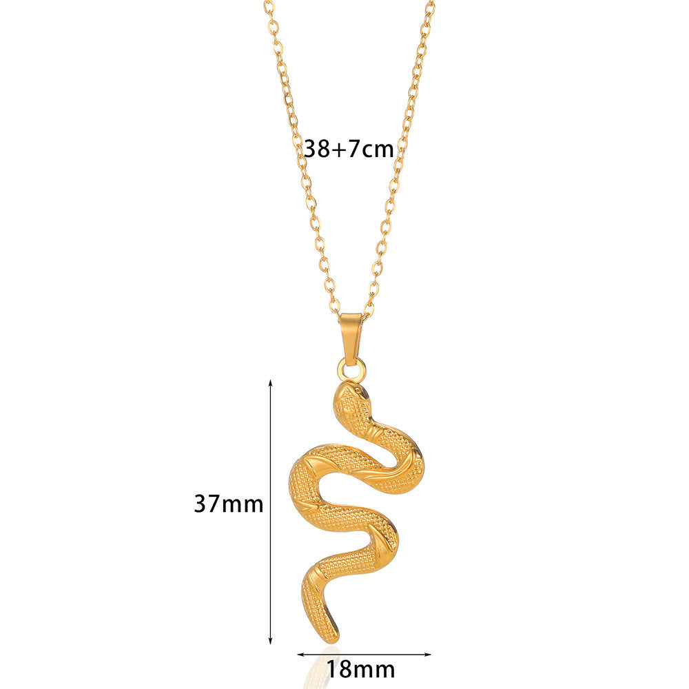 Spirit Snake Pendant Retro Style Personalized Necklace Women's Stainless Steel Gold Plated - Korvel