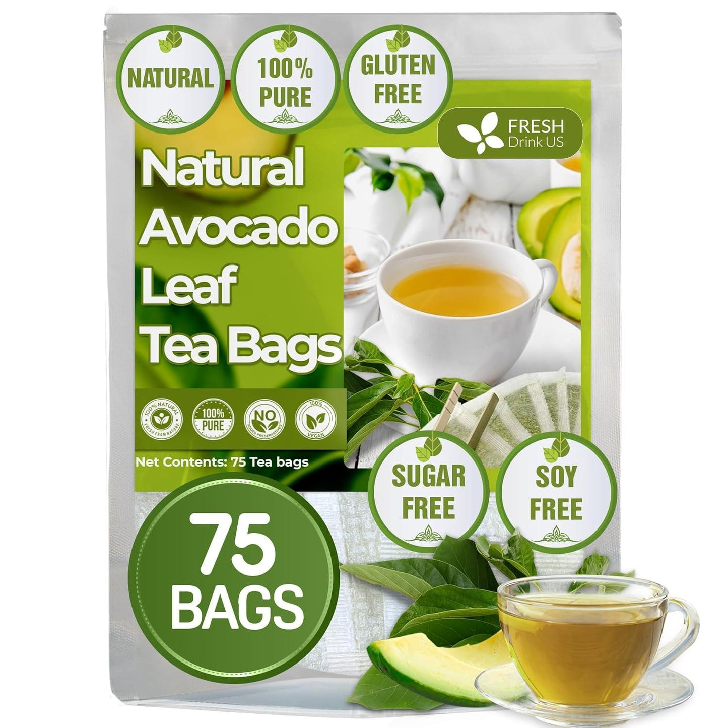 Natural Avocado Whole Leaves Dried, Tea Bags, 100% Pure from Avocado Leaves, Avocado Leaf Tea, Hojas de Aguacate Seca, No Additives, No Caffeine, Vegan - Korvel