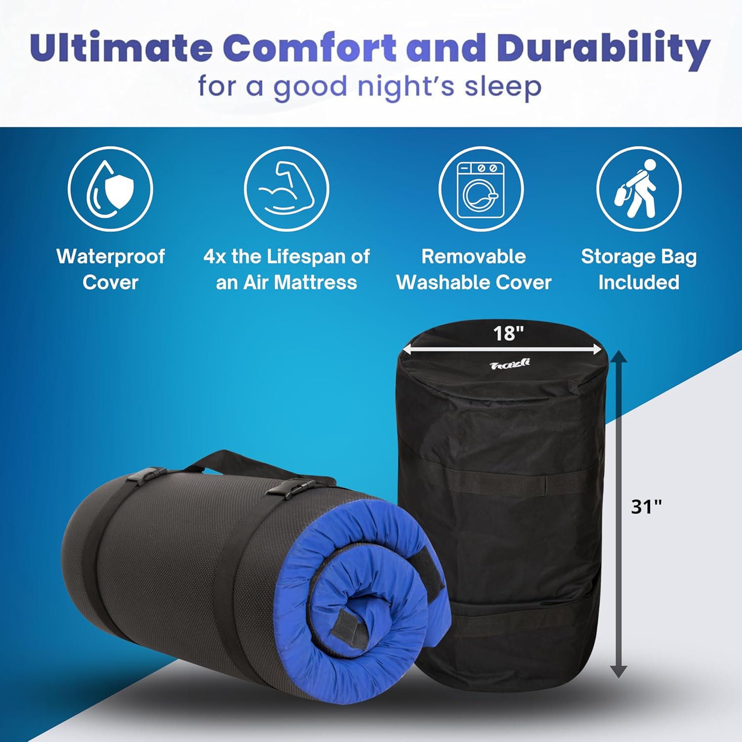 Hazli Ultra Comfort Air-Cell Memory Foam Camping Mattress - Korvel